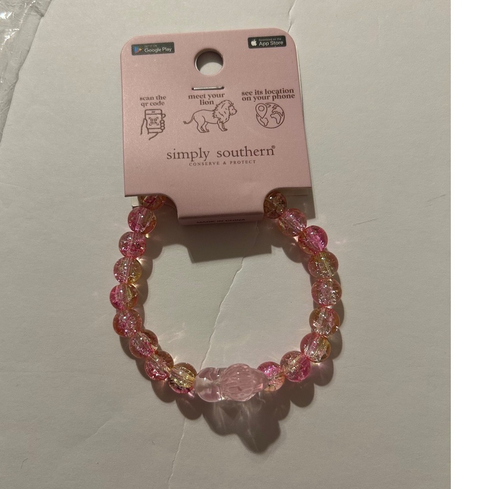 Simply Southern Pink Yellow Crackle Bead Lion Trackable Bracelet 0225-JWL-LION